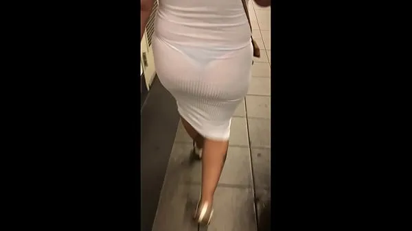 Fresh Wife in see through white dress walking around for everyone to see drive Tube
