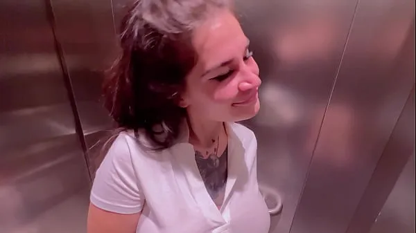 Fresh Beautiful girl Instagram blogger sucks in the elevator of the store and gets a facial drive Tube