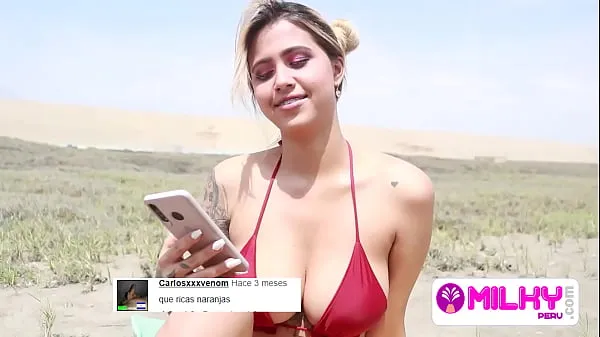 Tubo de unidad Enormes tetas en la playa, ella está cachonda y quiere mi polla nuevo