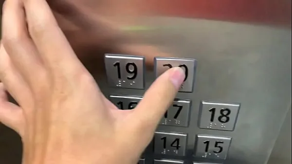 أنبوب محرك Sex in public, in the elevator with a stranger and they catch us جديد